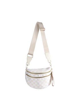 Nylon Checkered Crossbody Bag Adjustable Strap Spacious Travel Handbag